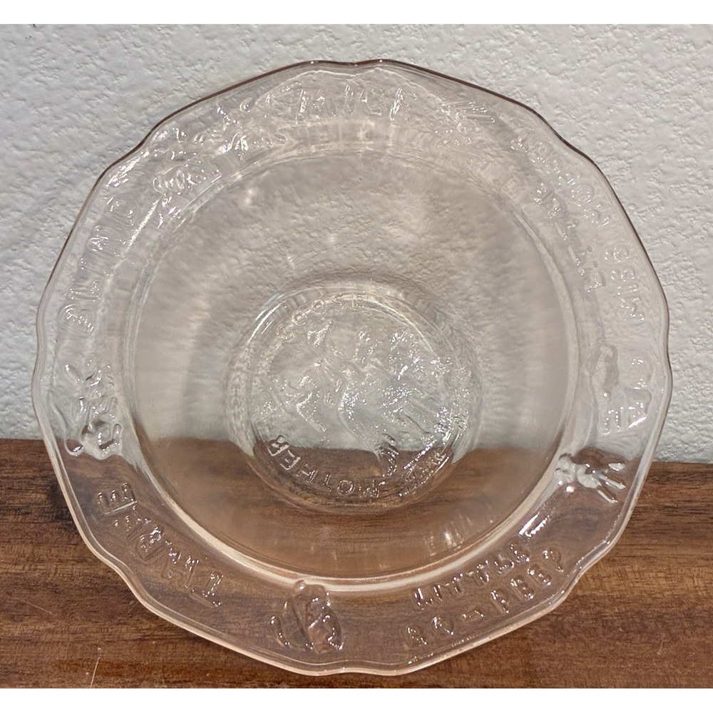 Vintage Pink Depression‎ Glass Bowl Mother Goose Bo Peep 3 Blind Mice